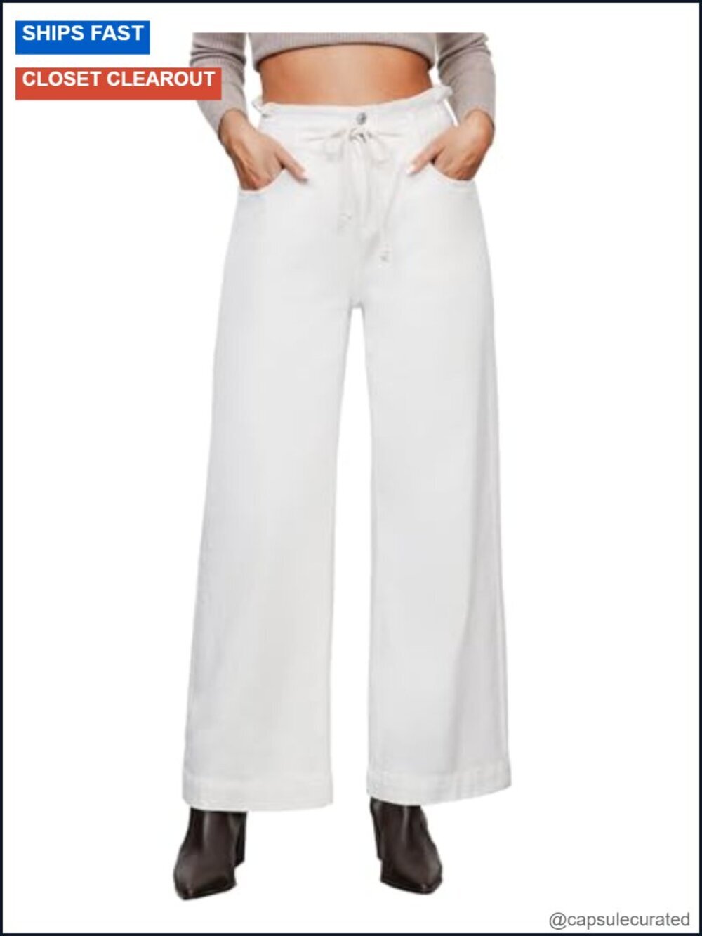 Wide Leg High Waisted Baggy Jeans with Elastic Waist Drawstring Stretch Denim